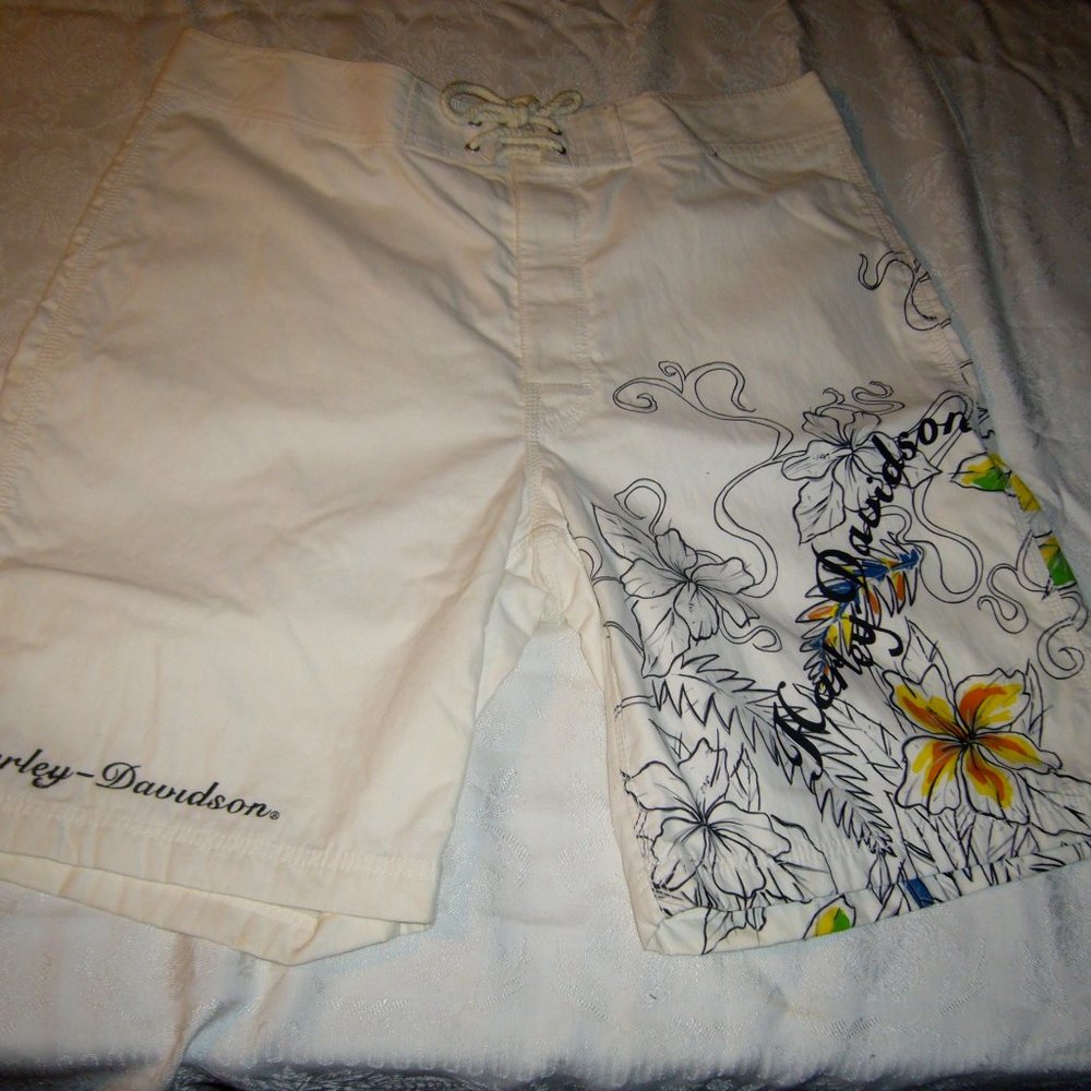 Harley Davidson white burmuda board shorts